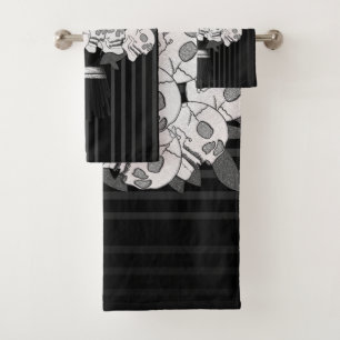 Conjunto De Toalhas Buquê de Rosas Caveira Preto e Branco