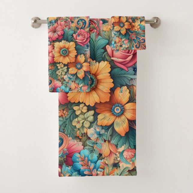 Conjunto De Toalhas Buquê Deslumbrante de Flores (Insitu)