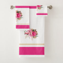 Conjunto De Toalhas Buquê Dourado Floral Rosa Rosa Elegante