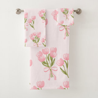 Conjunto De Toalhas Buquê Floral de Tulipas Rosa Shabby Chic