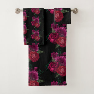 Conjunto De Toalhas Buquê Floral Elegante Magenta Rosa