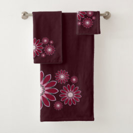 Conjunto De Toalhas Burgundy Abstrato Floral