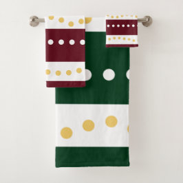Conjunto De Toalhas Burgundy and Emerald Stripes Polka Dots Christmas