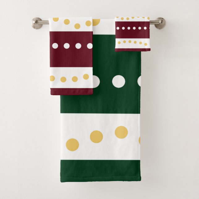 Conjunto De Toalhas Burgundy and Emerald Stripes Polka Dots Christmas  (Insitu)