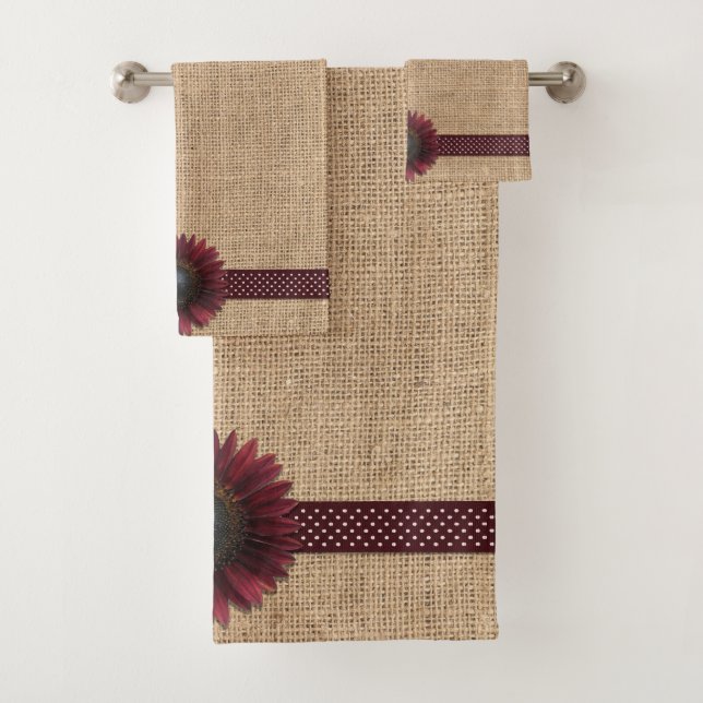 Conjunto de Toalhas - Burlap e Bordeaux Sunflower (Insitu)