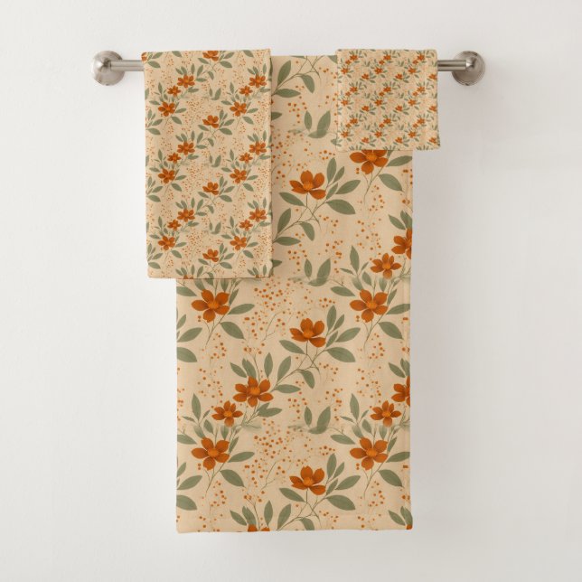 Conjunto De Toalhas Burnt Siena e Honey Minimalist Floral (Insitu)