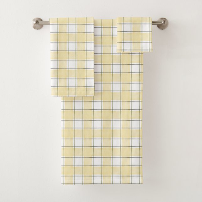 Conjunto De Toalhas Butter Amarelo Branco Xadrez Listras Chuva de Noiv (Insitu)