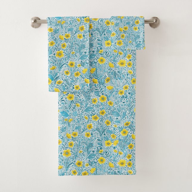 Conjunto De Toalhas Buttercups, amarelo, azul e branco (Insitu)
