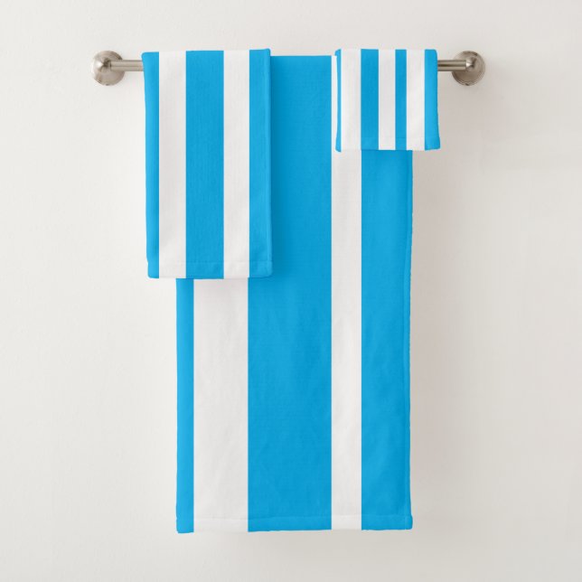 Conjunto De Toalhas Cabana Azul Celeste Listras Brancas (Insitu)