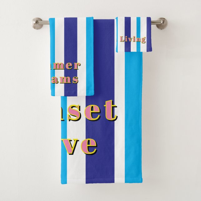 Conjunto De Toalhas Cabana Beach Yellow Blue Stripes (Insitu)