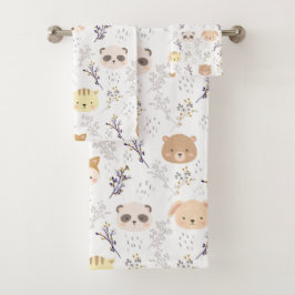 Conjunto De Toalhas Cabeça Animal Adorável E Padrão Floral