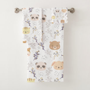 Conjunto De Toalhas Cabeça Animal Adorável E Padrão Floral