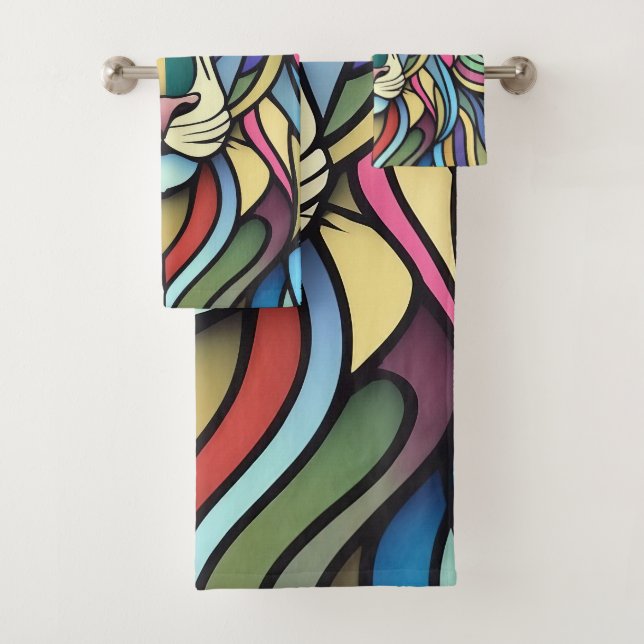 Conjunto De Toalhas Cabeça Colorida Detalhada do Leão (Insitu)