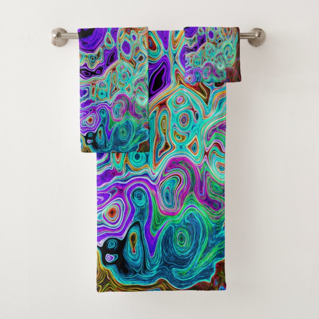 Conjunto De Toalhas Cabeça Colorida Púrpura Abstrato Retro Líquido (Insitu)