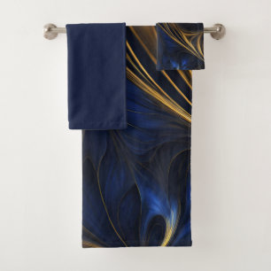 Conjunto De Toalhas Cabeça de Abstrato Dourada azul