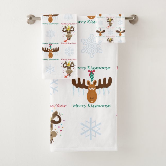 Conjunto De Toalhas Cabeça de alce Feliz Kiss Moose_Happy Ano Gnu! (Insitu)