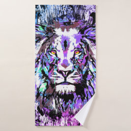 Conjunto De Toalhas Cabeça de Leão Azul - Leão Realista - Vida Selvage