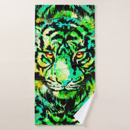 Conjunto De Toalhas Cabeça de Tigre Verde - Trabalho de arte de Tigre