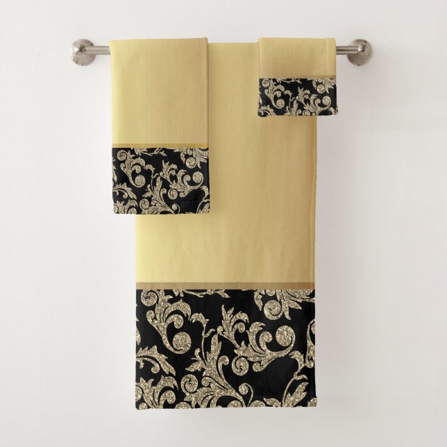Conjunto De Toalhas Cabos Dourados Elegantes Na moda preto (Insitu)