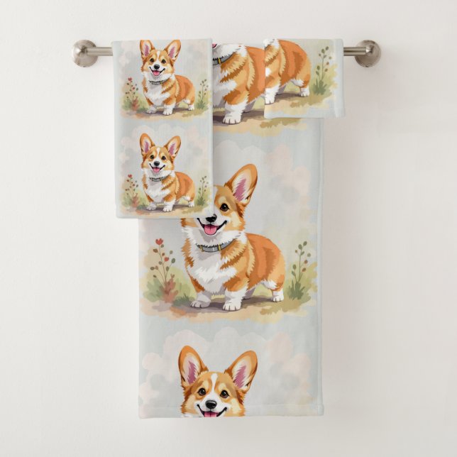 Conjunto De Toalhas Cachorro Corgi Galês Pembroke Vermelho Fofo (Insitu)