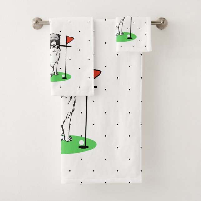 Conjunto De Toalhas Cachorro de Collie de Fronteira Jogando Golfe (pre (Insitu)