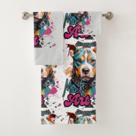 Conjunto De Toalhas Cachorro Pop de Arte Colorida nas Cinzas