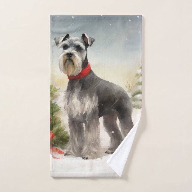 Conjunto De Toalhas Cachorro Schnauzer no Natal da Neve (Toalha de mão)