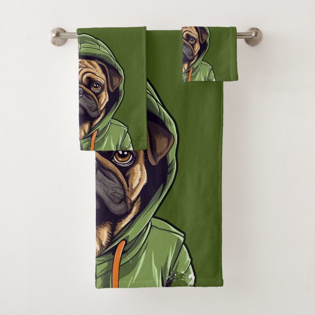 Conjunto De Toalhas Cachorro Vestindo capuz verde (Insitu)