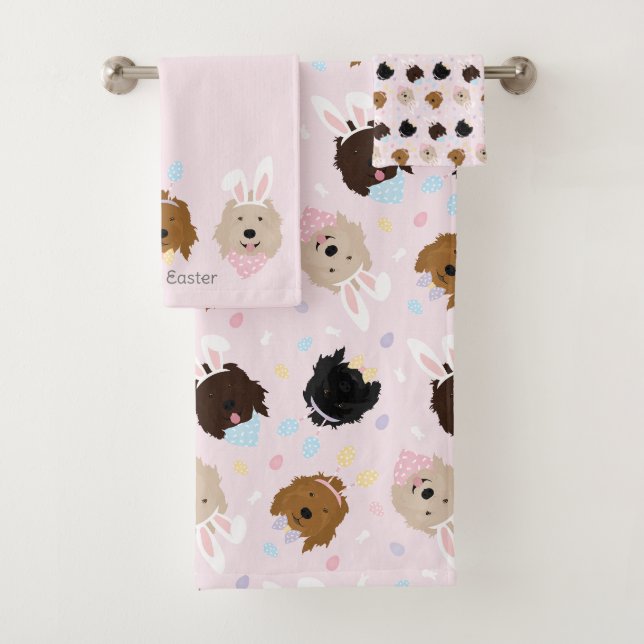 Conjunto De Toalhas Cachorros de Goldendoodle felz pascoa (Insitu)
