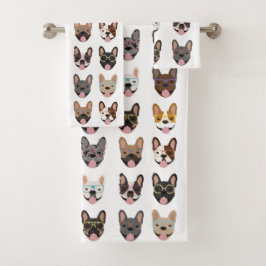 Conjunto De Toalhas Cachorros Franceses Bonitos Vestindo Óculos