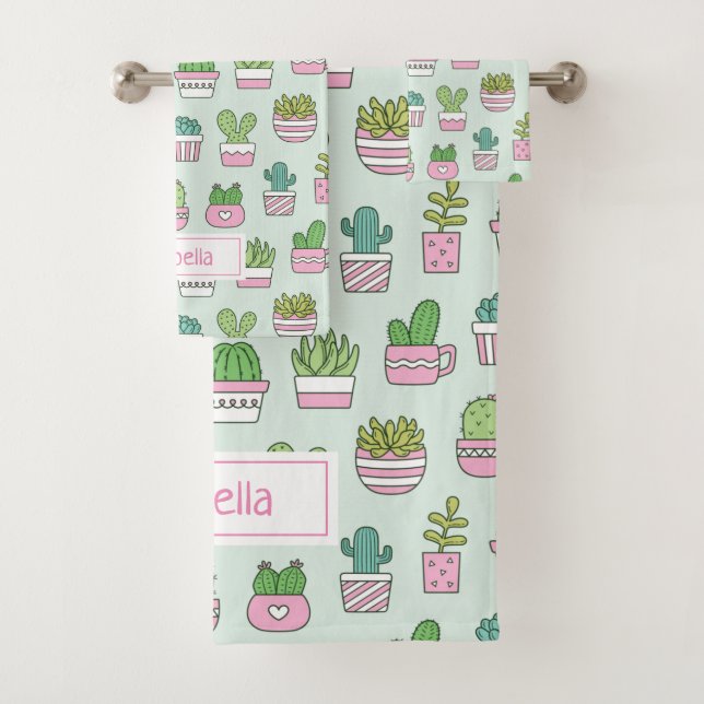 Conjunto De Toalhas Cactos Suculenta Plantas Doodles Nome do Padrão (Insitu)