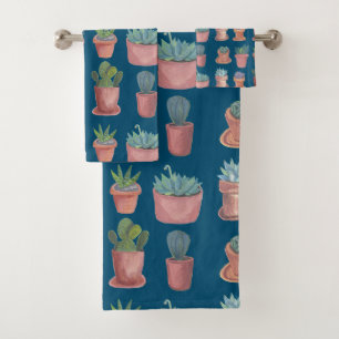 Conjunto De Toalhas Cactos Sucultivos Aquarelas Terracotta Potes Indig
