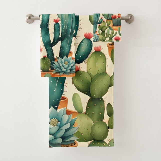 Conjunto De Toalhas Cactus Colorful Watercolor art (Insitu)