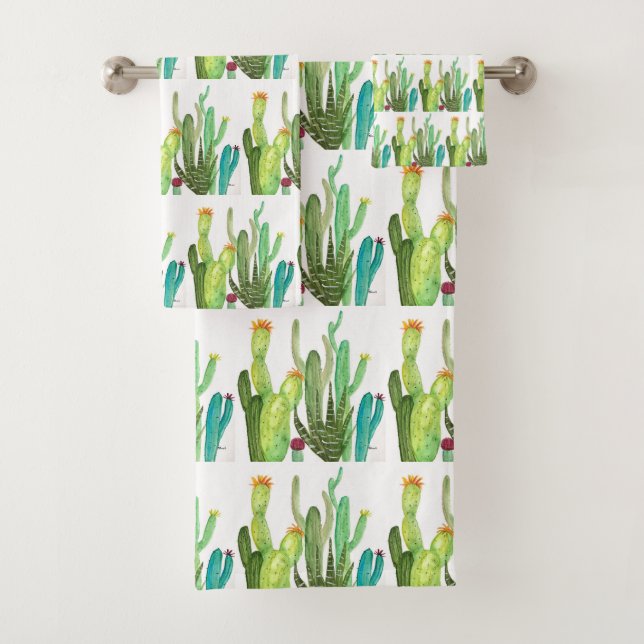 Conjunto De Toalhas Cactus suculculculculem a aquarela Garden Cute (Insitu)