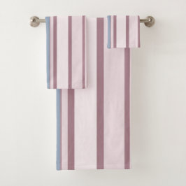 Conjunto De Toalhas Cadet Grey and Desaturated Rose Stripes
