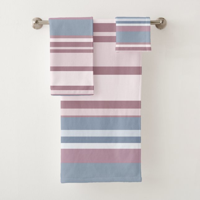 Conjunto De Toalhas Cadet Grey and Desaturated Rose Stripes (Insitu)