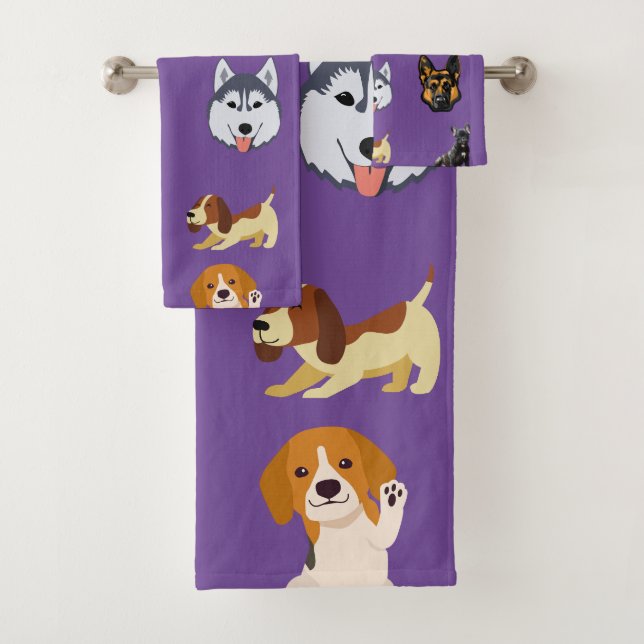 Conjunto De Toalhas Cães bonitos por toda a impressão (Insitu)