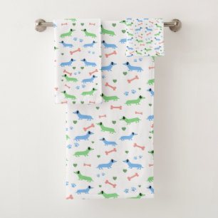 Conjunto De Toalhas Cães Dachshund Cães Cães Coloridos Paws Green