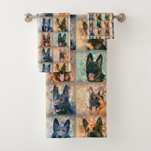 Conjunto De Toalhas Cães de german shepherd - GSD - colagem da arte de (Insitu)