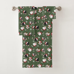 Conjunto De Toalhas Cães de Papai Noel no Verde