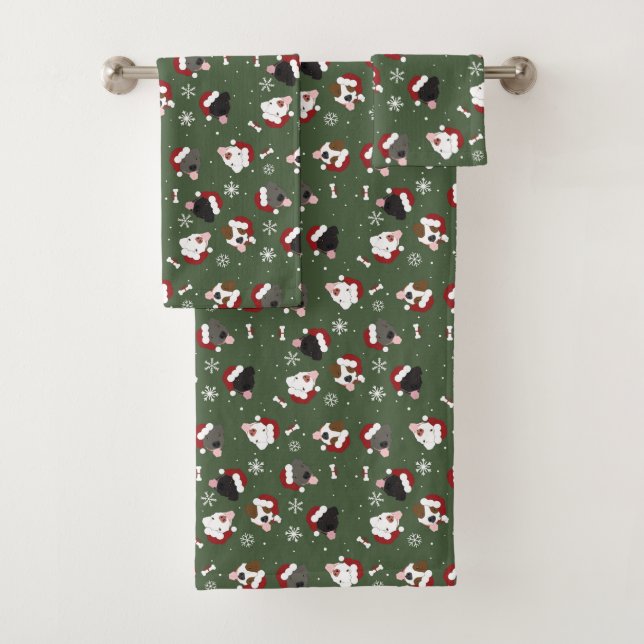 Conjunto De Toalhas Cães de Papai Noel no Verde (Insitu)