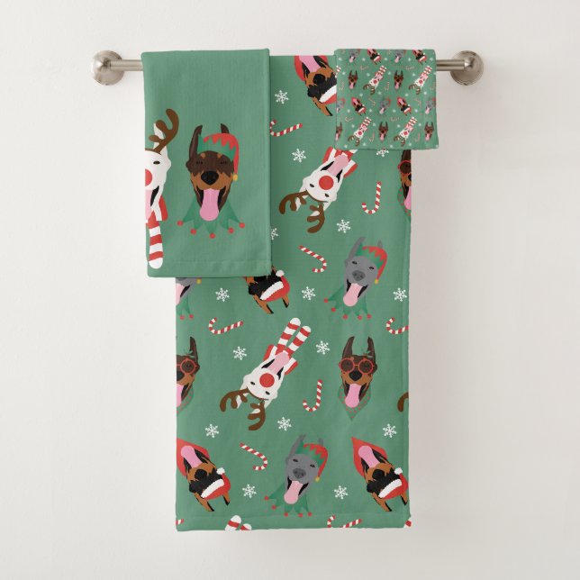 Conjunto De Toalhas Cães Dobermann de Natal (Insitu)