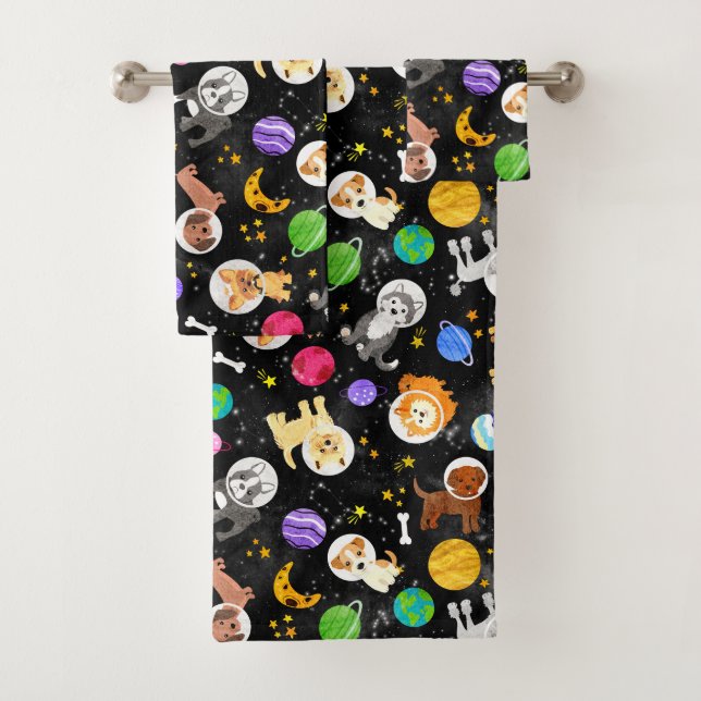 Conjunto De Toalhas Cães Espaciais Astronautas Aquíferos (Insitu)