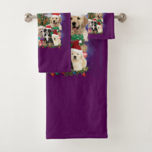 Conjunto De Toalhas Cães Feliz Natal Luz