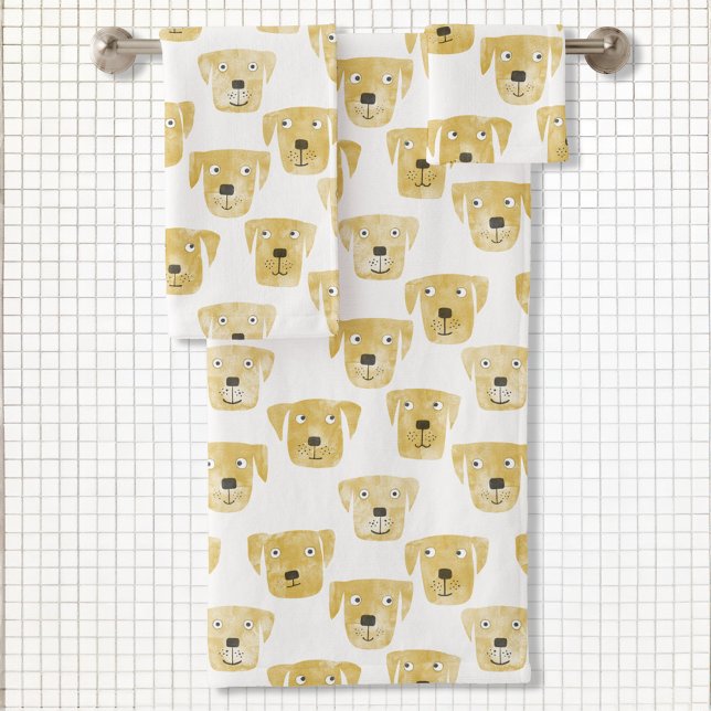 Conjunto De Toalhas Cães ouros Labrador Retriever (Golden Yellow Labrador Retriever dog fun art bathroom towel set)