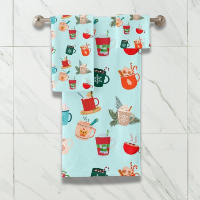 Conjunto De Toalhas Café de inverno latão chocolate quente chocolate f (Cozy winter latte hot chocolate festive cocoa bath towel set)