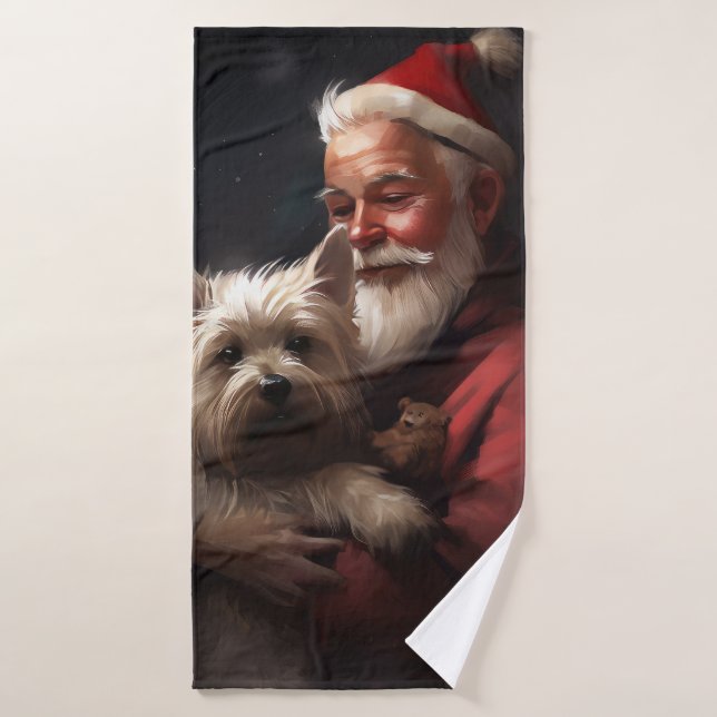Conjunto De Toalhas Cairn Terrier com Papai Noel Natal Festivo (Toalha de Banho)