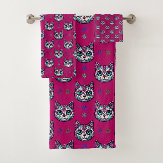 Conjunto De Toalhas Calavera Cat Art Pattern (Insitu)