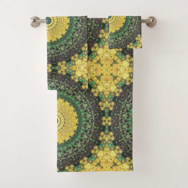 Conjunto De Toalhas Caleidoscópio Amarelo e Verde Padrão de Mandala (Insitu)
