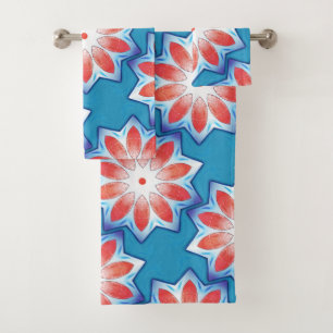 Conjunto De Toalhas Caleidoscópio estrelado vermelho-azul com dez pont